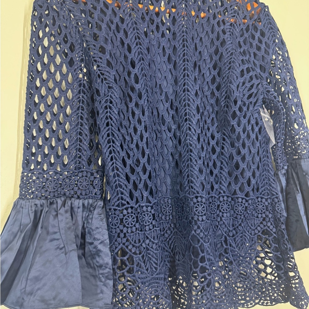 NWT Dolce Cabo Women’s Blue 3/4 Sleeve Ruffled Sleeve DesignerBlouse Size Medium - Picture 4 of 12